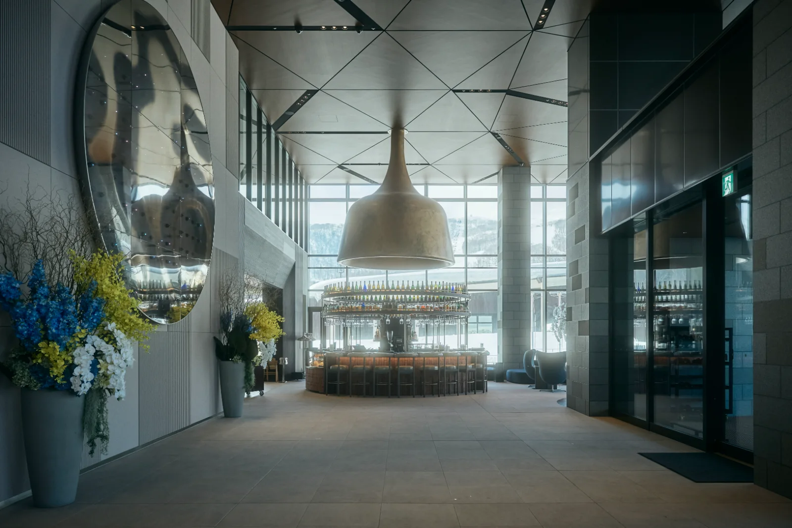 Resort lobby bar with mountain view