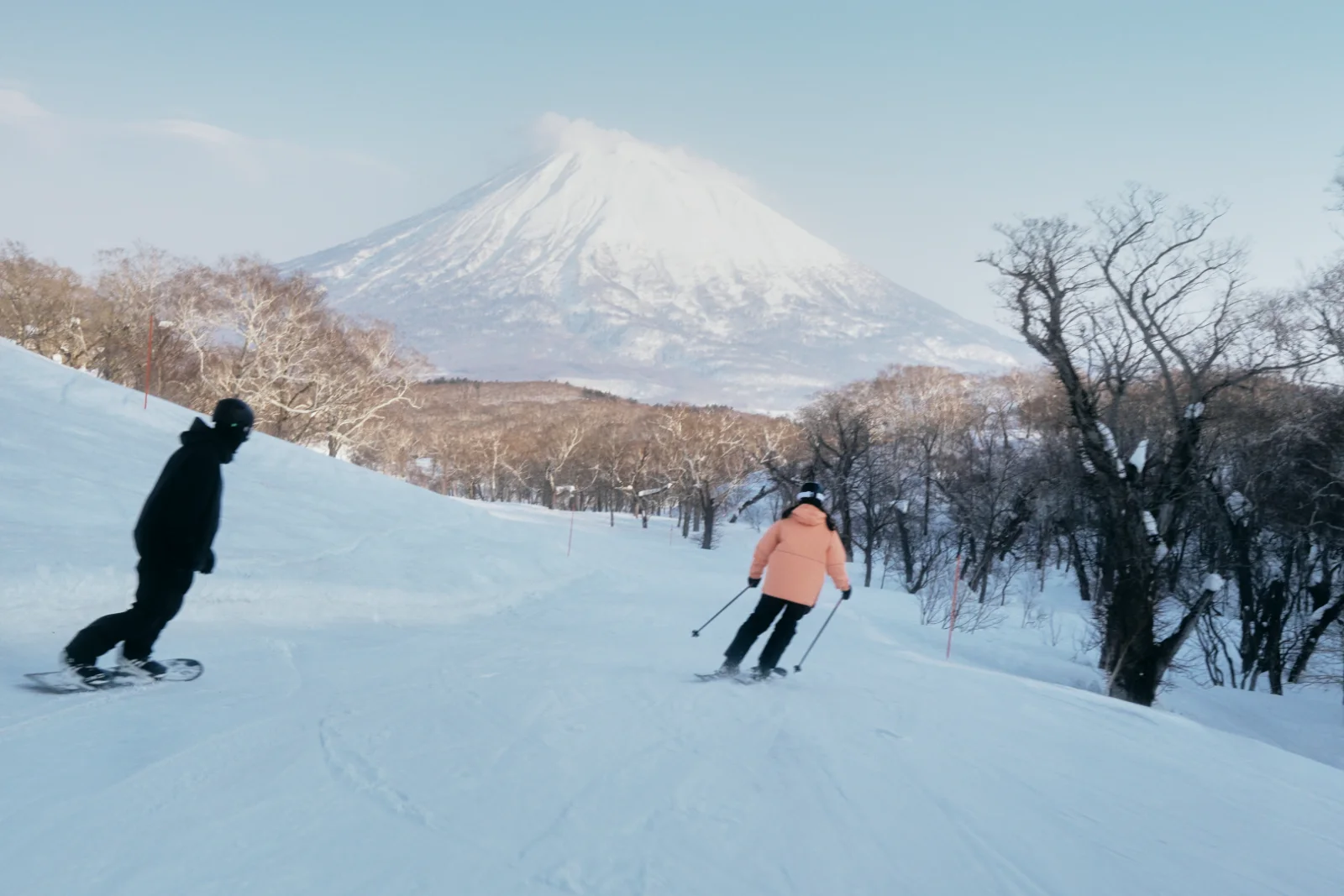 Skiers below Mt Yotei, Niseko