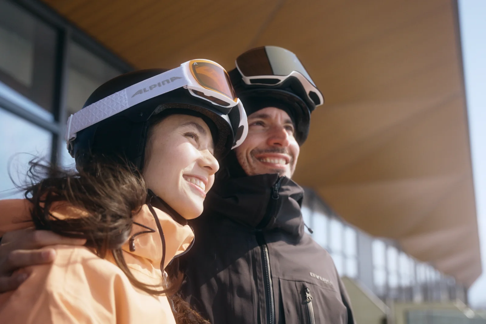 Couple in ski gear at the resort