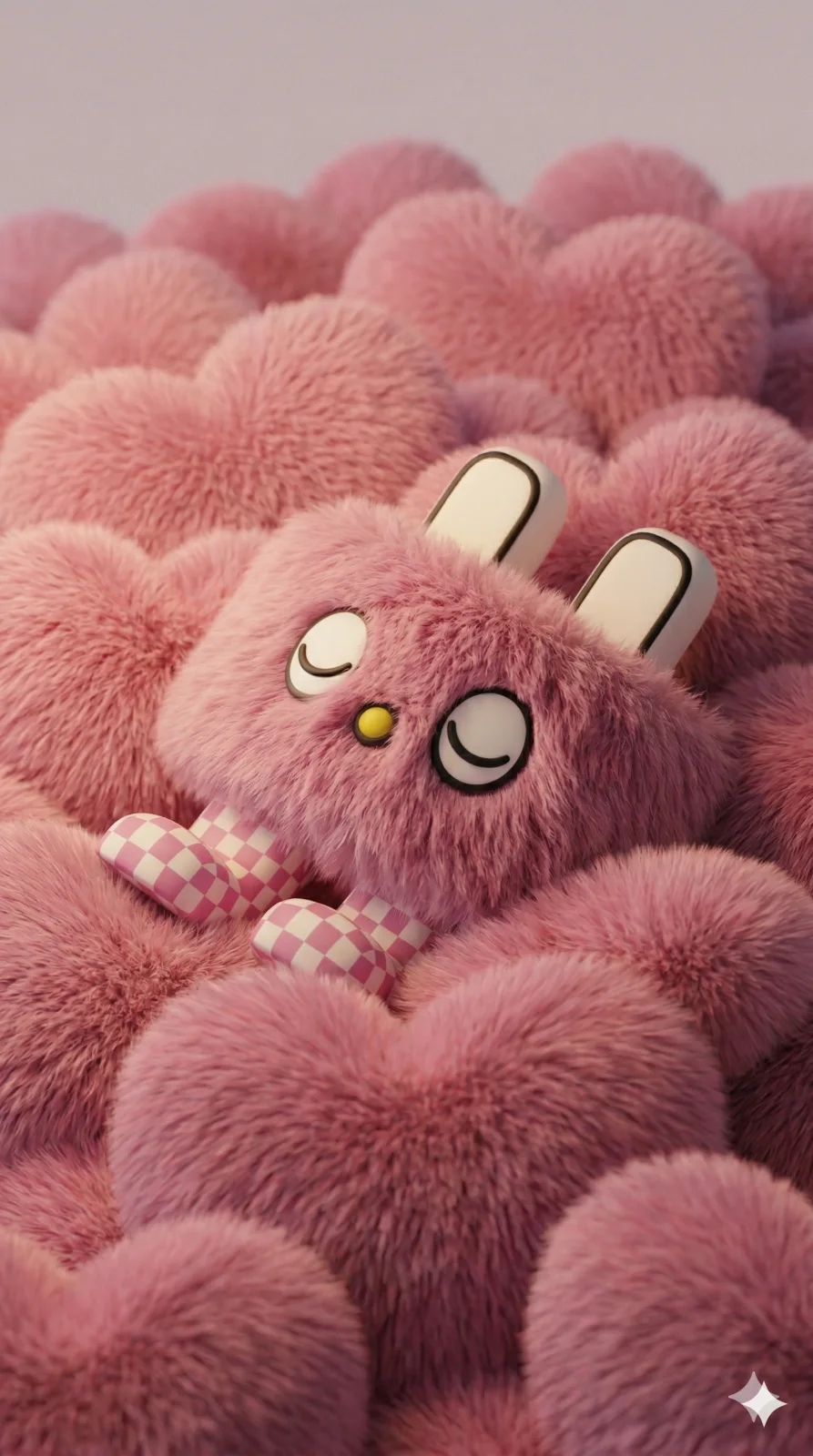 Soppul nestled in pink fur pompoms